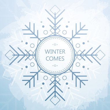 Güzel geometrik kar tanesi ile kış kartı. Grunge tarzı arka plan. Vektör çizim.