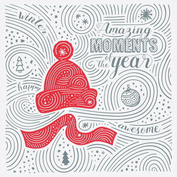 Winter Card. The Lettering - Amazing Moments Of The Year. New Year / Christmas Design. Handwritten Swirl Pattern. — Stock Vector