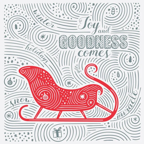 Winter Card. The Lettering - Joy And Goodness Comes. New Year / Christmas Design. Handwritten Swirl Pattern. — Stock Vector