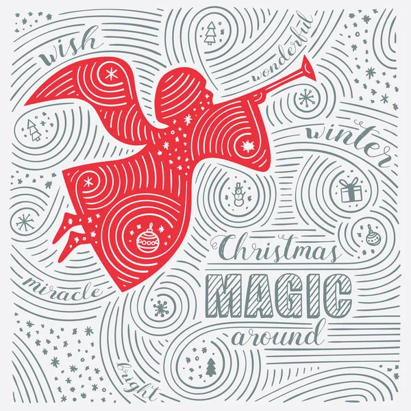 Winter Card. Lettering - Christmas Magic Around. Design di Capodanno / Natale. Modello di turbinio scritto a mano . — Vettoriale Stock