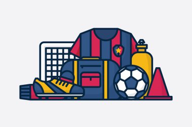 Vektör futbol / futbol ekipmanları. Çizgi sanatı illüstrasyon