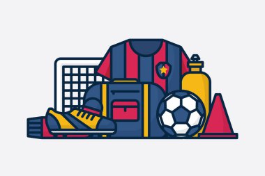 Vector Football / Soccer Equipment. Line Art Illustration clipart
