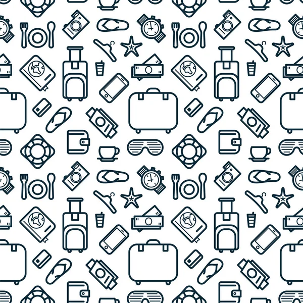 Dikişsiz desen simgeler. Seyahat ve eğlence Tema arka plan. Vektör çizim.