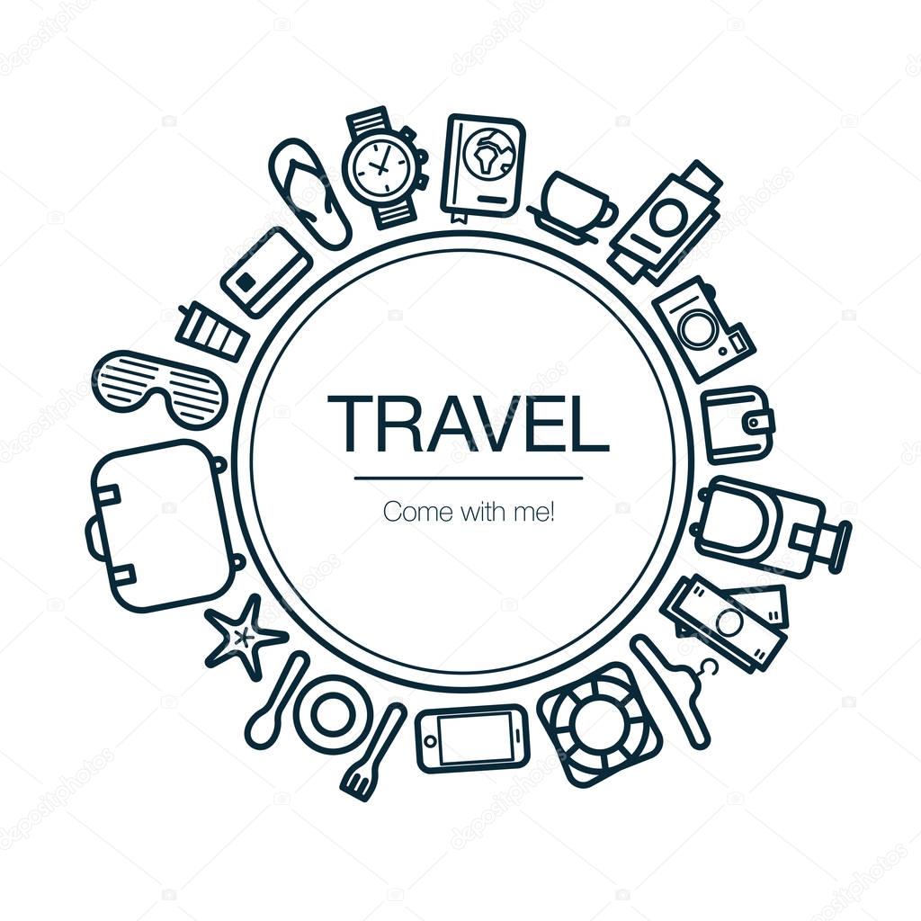 Travel and Leisure Card. Background With Icons. Vector Illustration.