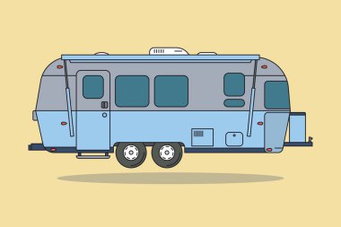 Blue Vintage Camping Car. Caravan For Rest. Vector Illustration. clipart