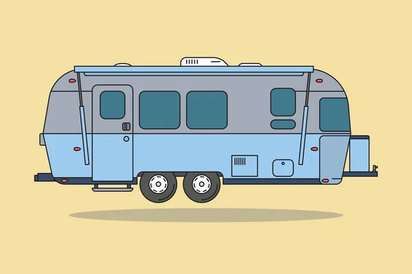青いビンテージ キャンプ車。残りのキャラバン。ベクトル図. — ストックベクタ