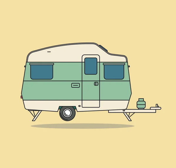 Groene Camping automerk. Caravan voor de Rest. Vectorillustratie — Stockvector