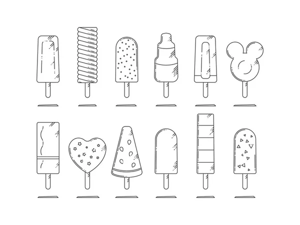 Collection Of Ice Cream. Line Style Vector Illustration — Stock Vector