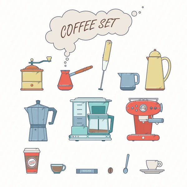 Набор элементов кофе и кофейных аксессуаров. Векторная иллюстрация в стиле ретро — стоковый вектор