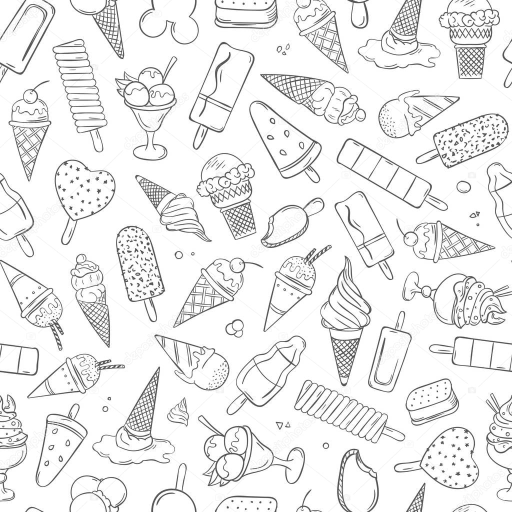 Summer pattern with different kind ice cream in hand draw style.