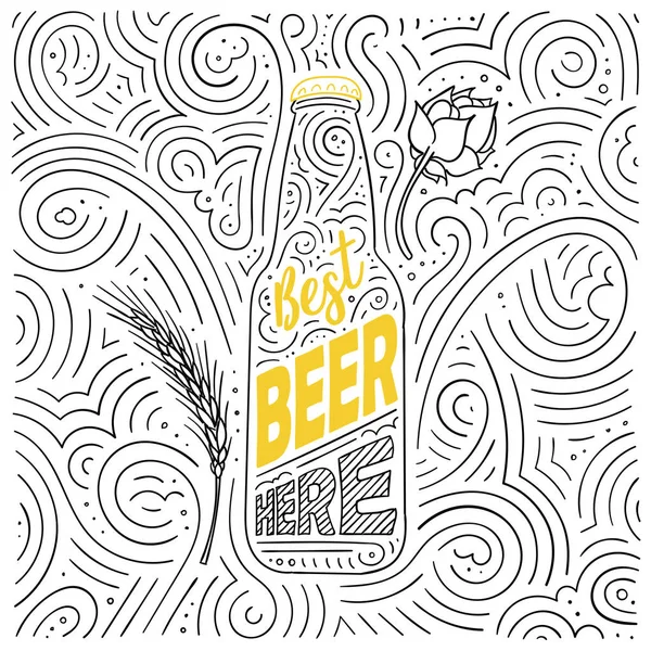 Diseño de tarjeta temática cerveza. Las letras - La mejor cerveza aquí . — Vector de stock