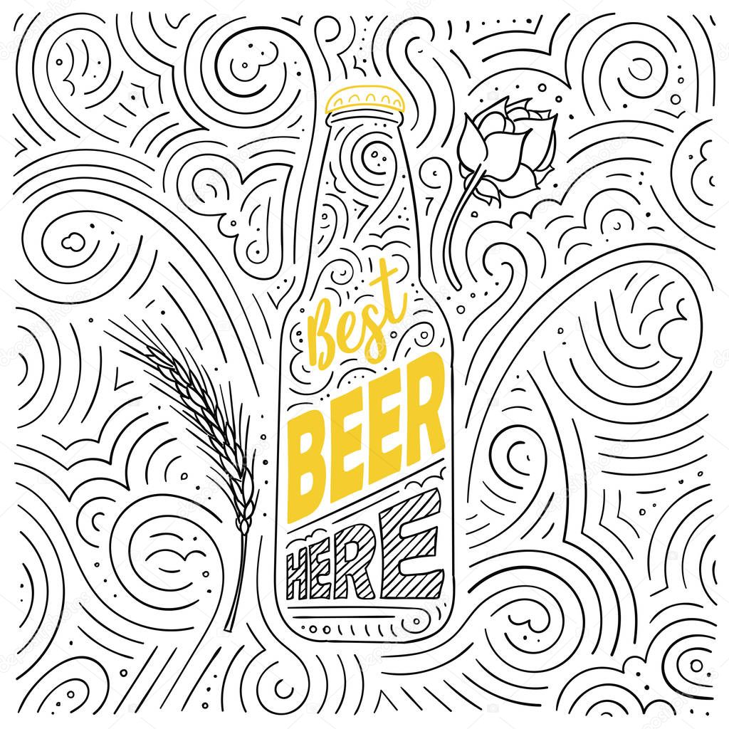 Beer theme card design. The lettering - Best Beer Here.