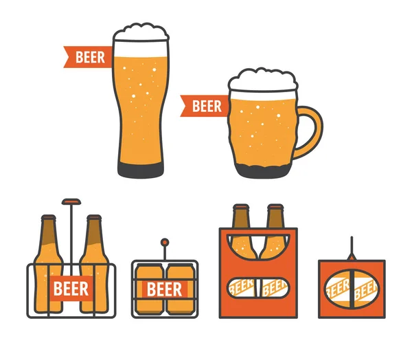 Conjunto de iconos de tema de cerveza: vidrio, botella, lata . — Vector de stock