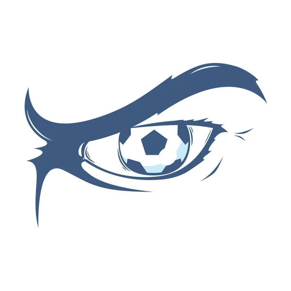 Агресивне людське око з футбольним / футбольним м'ячем. Креативний ескіз . — стоковий вектор