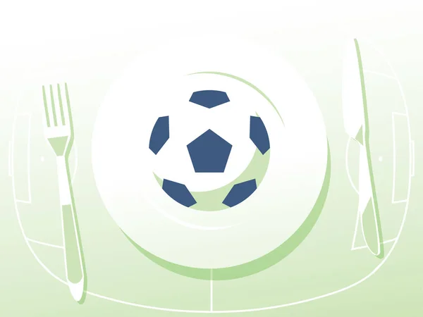 Bon appétit ! Illustration de concept de football / football avec ballon sur plaque . — Image vectorielle