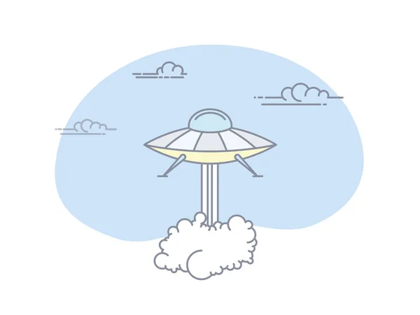 Unidentified Flying Object Start vliegen met dichte wolken van rook. — Stockvector