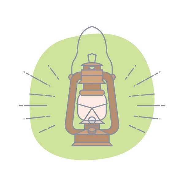 Lampe touristique rétro sur fond d'herbe verte . — Image vectorielle