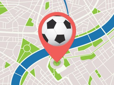 Football / Soccer Stadium GeoTagging On Map Of City. Flat Sports Isometric Art clipart