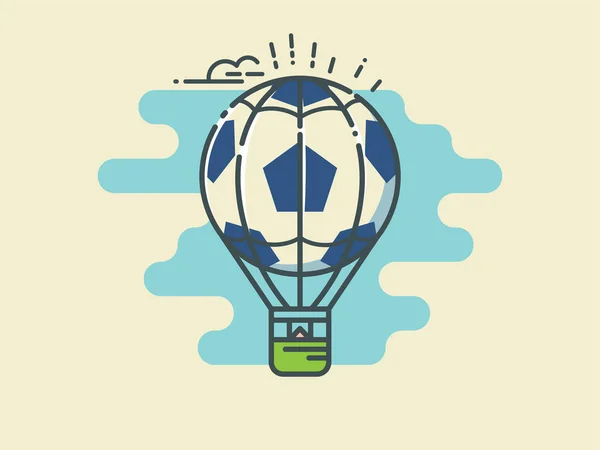 Football / Soccer Ball Like a Balloon On Stylized Blue Sky with Clouds . — стоковый вектор