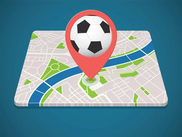 Ποδόσφαιρο / Ποδόσφαιρο Stadium Geotagging στο χάρτη της πόλης. Επίπεδη σπορ ισομετρική τέχνης. — Διανυσματικό Αρχείο