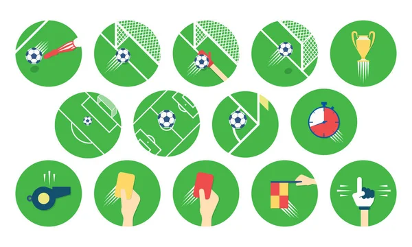 Set Football / Soccer pictogrammen. Sports Icons In vlakke stijl afgerond — Stockvector