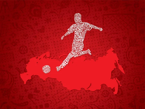 Fußball / Fußball Hintergrund mit Russland-Karte und Spieler aus Text — Stockvektor