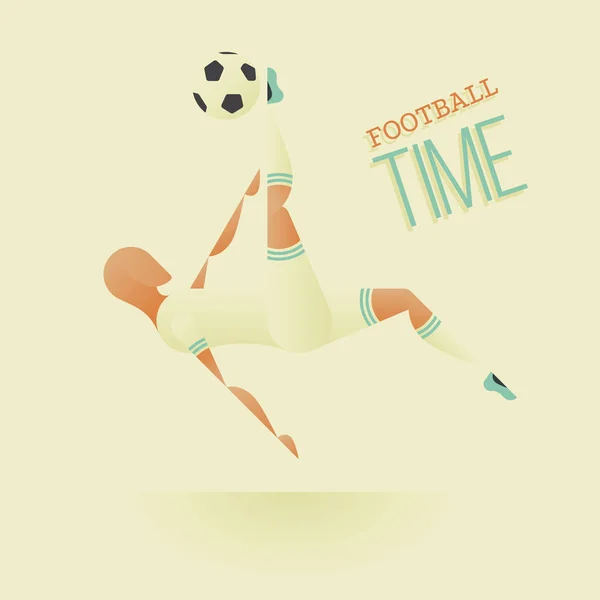 Affiche football / football en style plat. Un joueur de foot frappe le ballon à travers lui-même — Image vectorielle