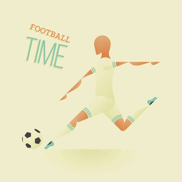 Fussball / Fussball-Poster im flachen Stil. Ein Fußballer trifft den Ball. — Stockvektor