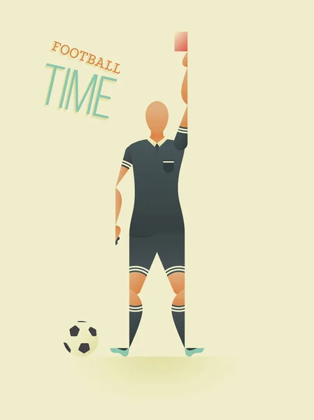 Ποδόσφαιρο / Ποδοσφαιρική αφίσα σε επίπεδο στυλ. Ένας διαιτητής ποδοσφαίρου δείχνει μια κόκκινη κάρτα. — Διανυσματικό Αρχείο
