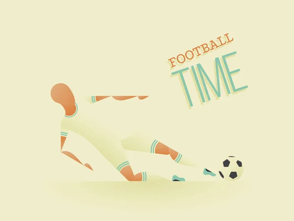 Affiche football / football en style plat. Un joueur de football frappe le ballon dans le plaquage . — Image vectorielle