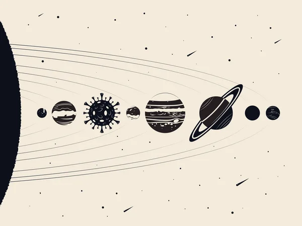 Pianeti Del Sistema Solare Cartone Animato Retrò Pianeta Terra Sembra — Vettoriale Stock