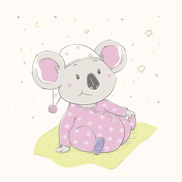 Lovely Cute Koala Sitting Grass Beautiful Koala Girl Dressed Pink — Stock Vector