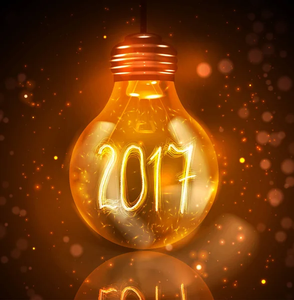 Texto para ano novo 2017 números escritos em lâmpadas Vetor De Stock