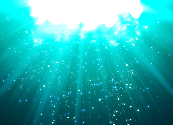 Cor azul de bolhas de água profunda iluminada por raios de luz — Vetor de Stock
