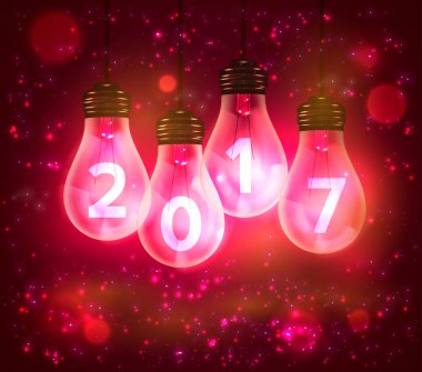 Yeni yıl 2017 numaraları lambalar yazılı metinlerde