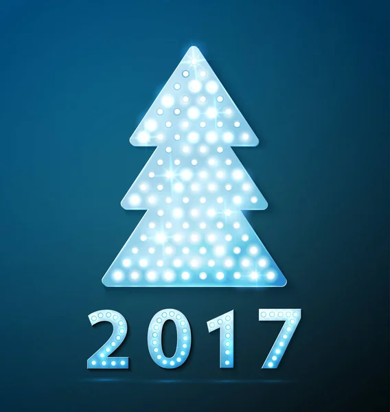 Ρετρό φως banner ένα χριστουγεννιάτικο δέντρο με το νέο έτος 2017 σύμβολο — Διανυσματικό Αρχείο