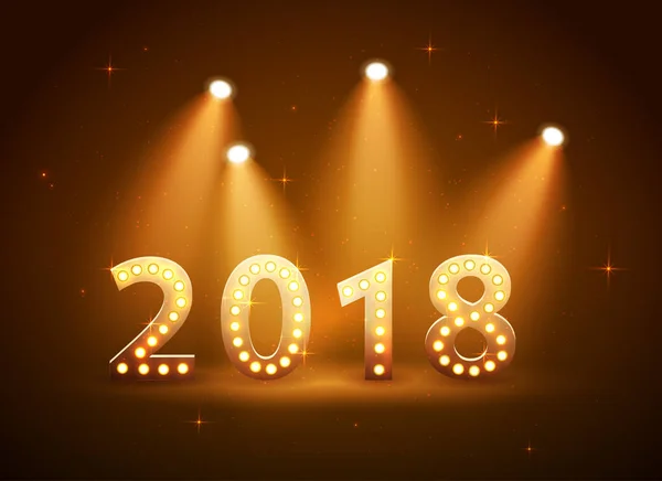 A 2018-ban új év gróf szimbólum lámpák és reflektorok — Stock Vector
