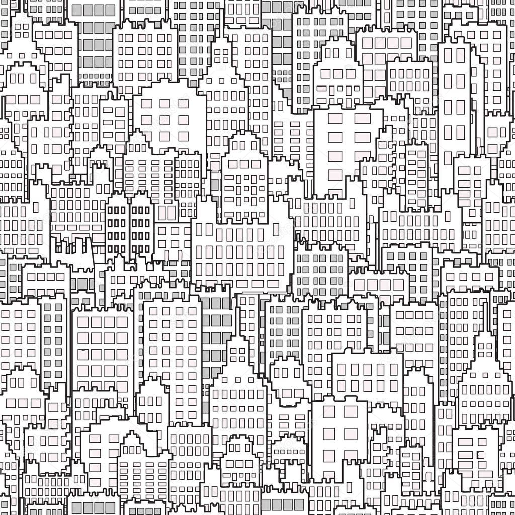 Seamless Background With City Building Monochrome