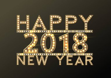 Mutlu yeni yıl tebrik kartı ampul lambaları Altın ışık