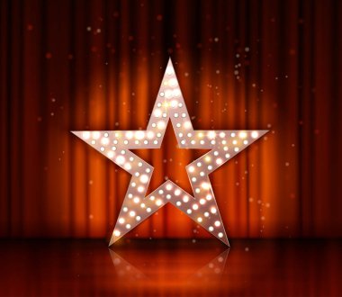 Kırmızı perdeleri tiyatro arka plan yıldız Retro ışık afiş