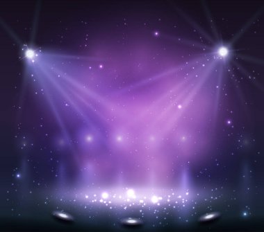 Sahnedeki spot ışıkları duman ve ışıkla.