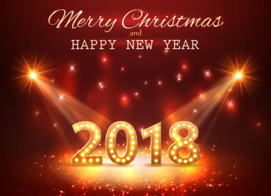 2018 mutlu yeni yıl tebrik sahne ışıkları ile arka plan