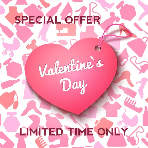 Etiqueta rosa corazón de San Valentín s día oferta y venta — Vector de stock