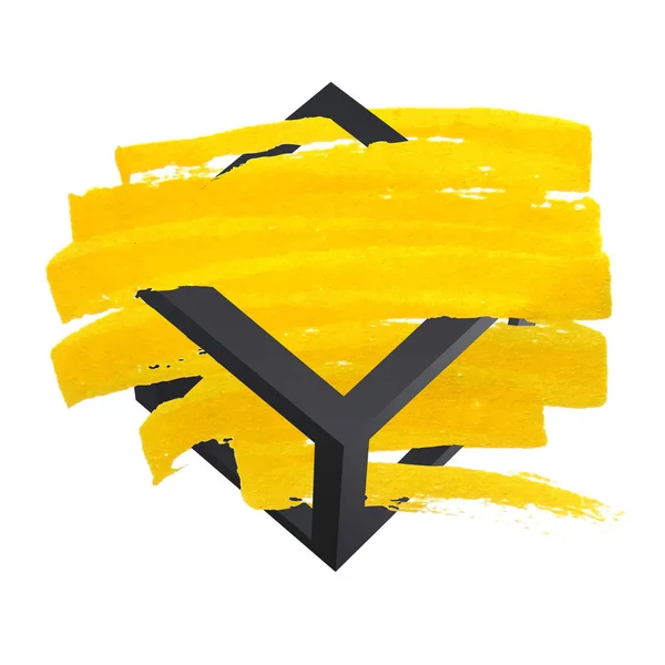 Zářivě žluté vektor štětce tahu ručně malované pozadí s rámem — Stockový vektor