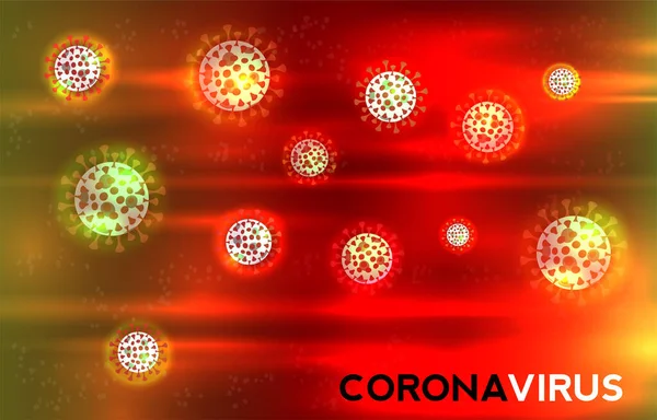 Ilustrasi warna covid-19 dengan teks virus corona. - Stok Vektor