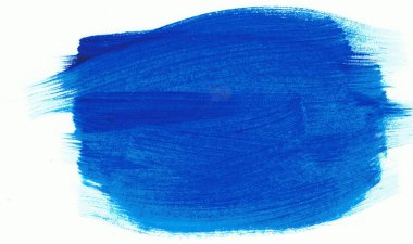 Bir beyaz kağıt üzerinde bir mavi boya kurulamak. Sanatsal öğe.