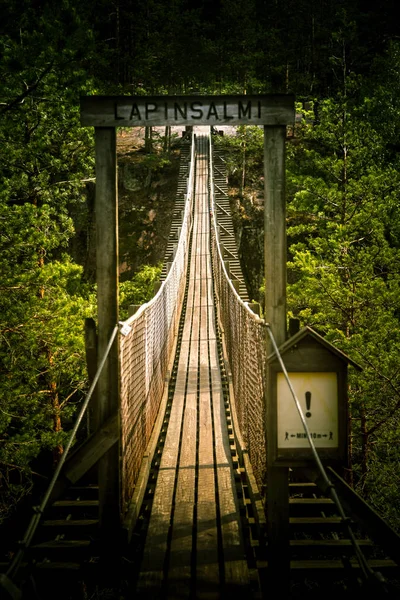 Piękny wiszący most w lesie z Finlandii — Zdjęcie stockowe