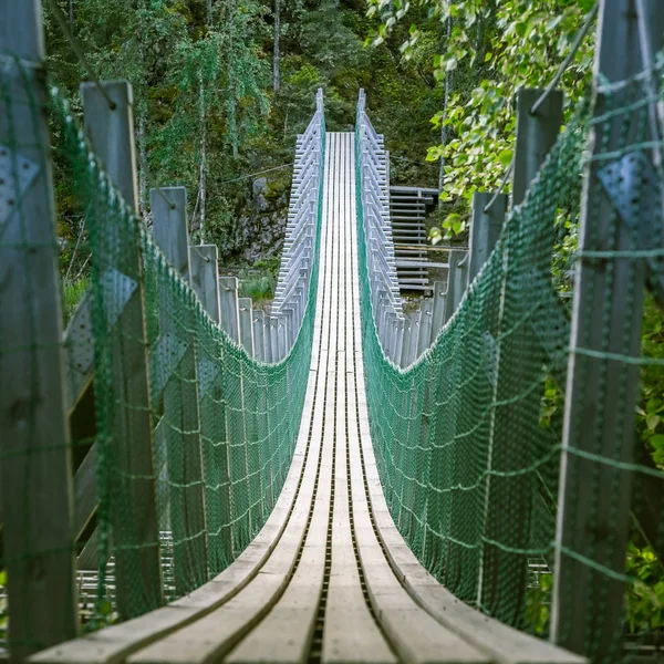 Uma bela ponte suspensa na floresta da Finlândia — Fotografia de Stock