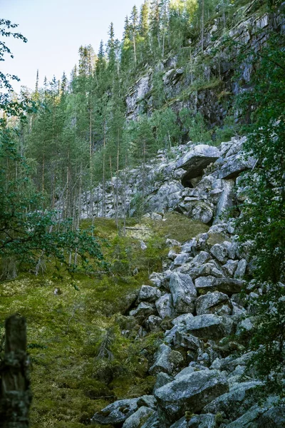 En vacker stenig skogslandskap i Finland — Stockfoto