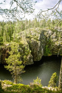Hossa Finlandiya üzerinden güzel bir göl ve orman manzara